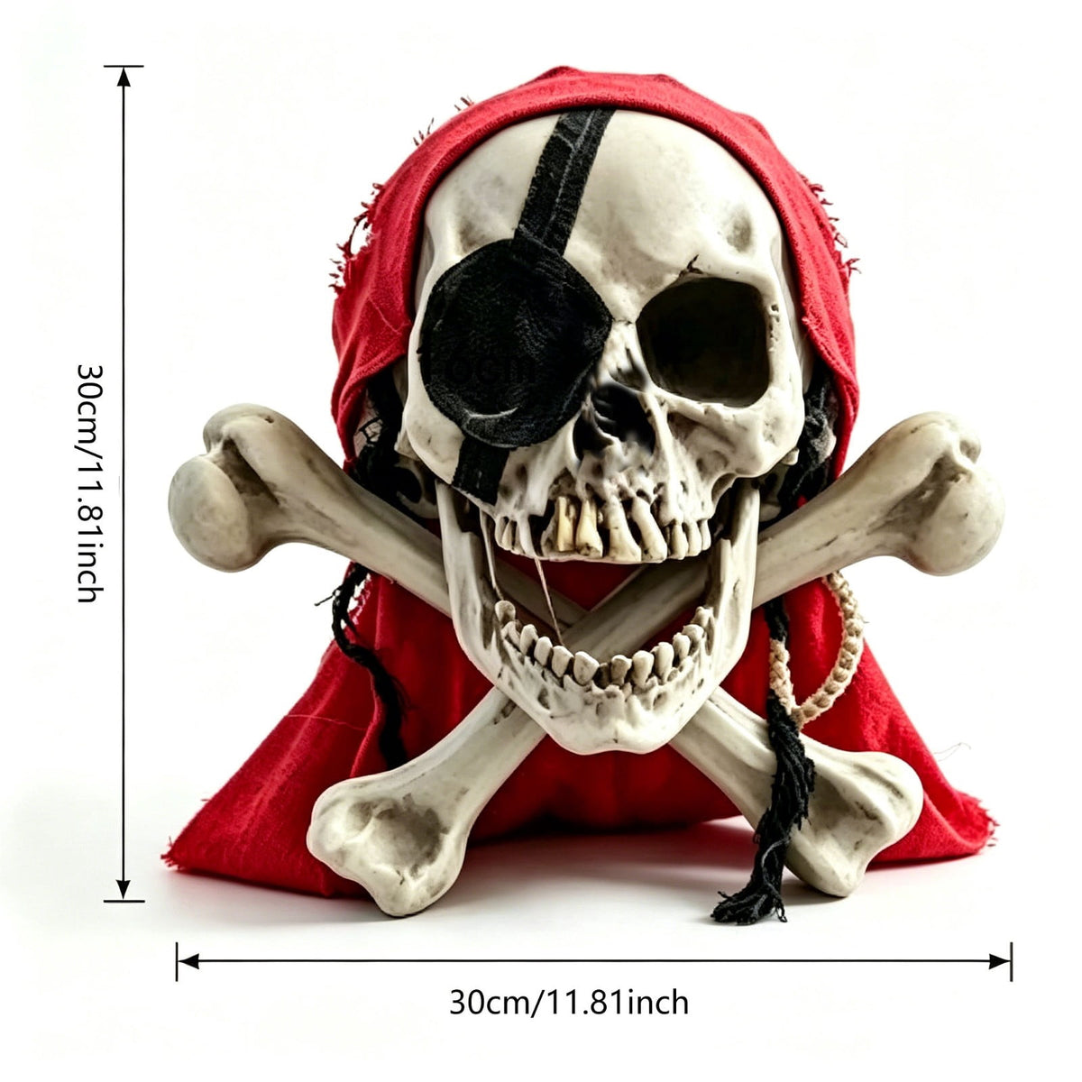 Halloween Pirate Resin Figurine 7.9 Inch - Skull Skeleton Tabletop Decor with Tricorn Hat for Mantel Shelf Party Centerpiece Home Accent