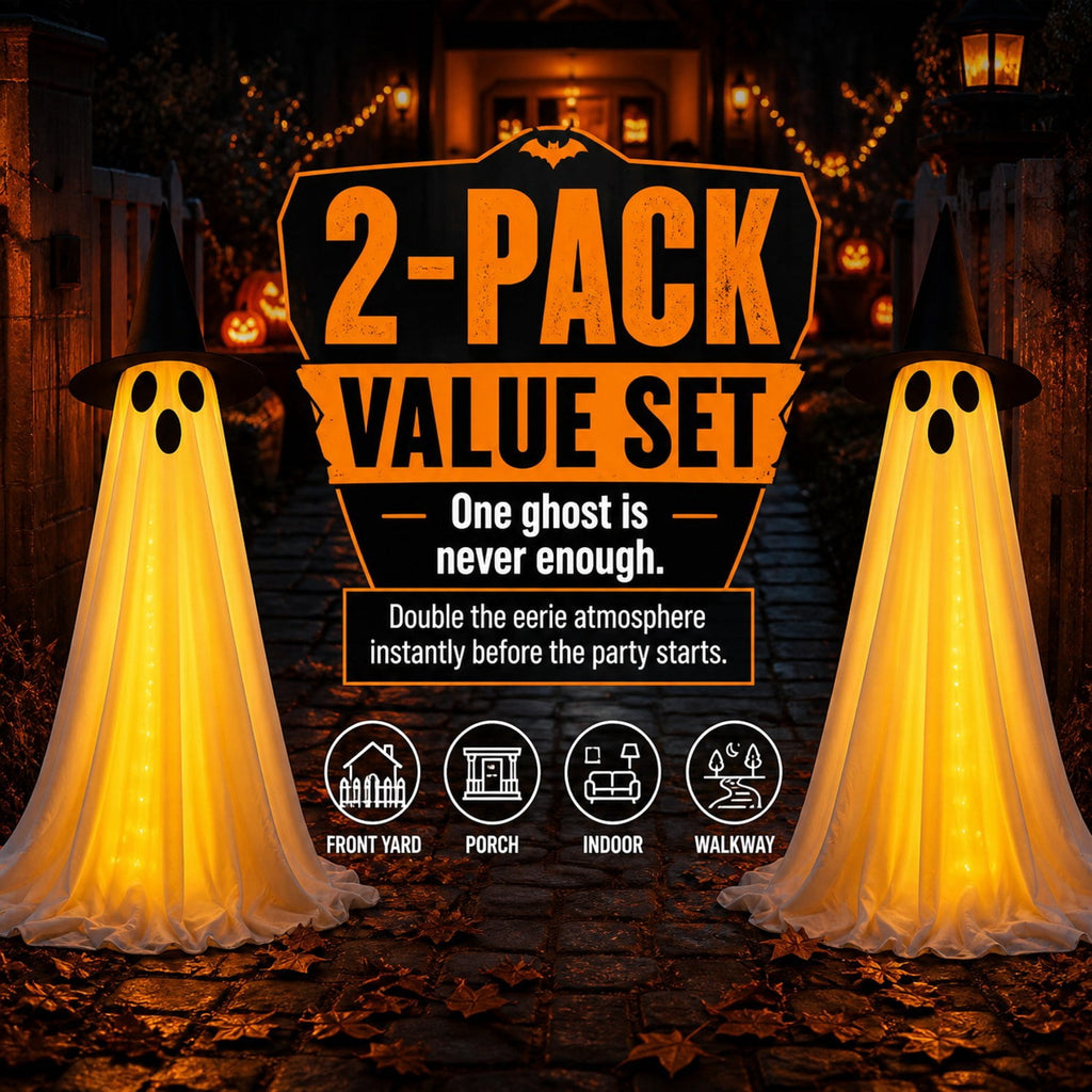 Remote Lighted Ghost Halloween Outdoor Decor 60 In, 2 Pack