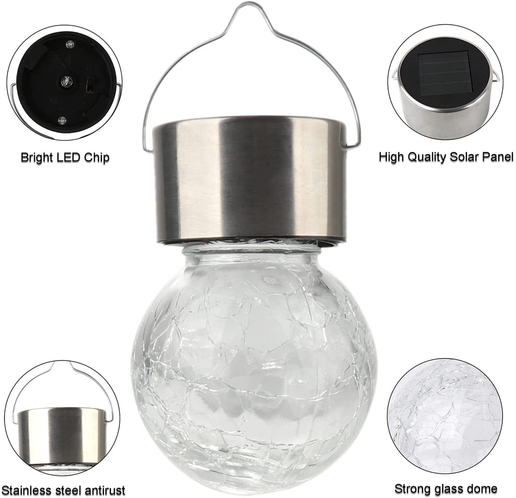 LINLIN 6 Pack Hanging Solar Light Outdoor, 3 Color Solar Powered Decorative Crackle Glass Ball Light, Waterproof Tree Hanging Outdoor Globe Lantern with Handle for Garden Yard Patio Path Party Decor