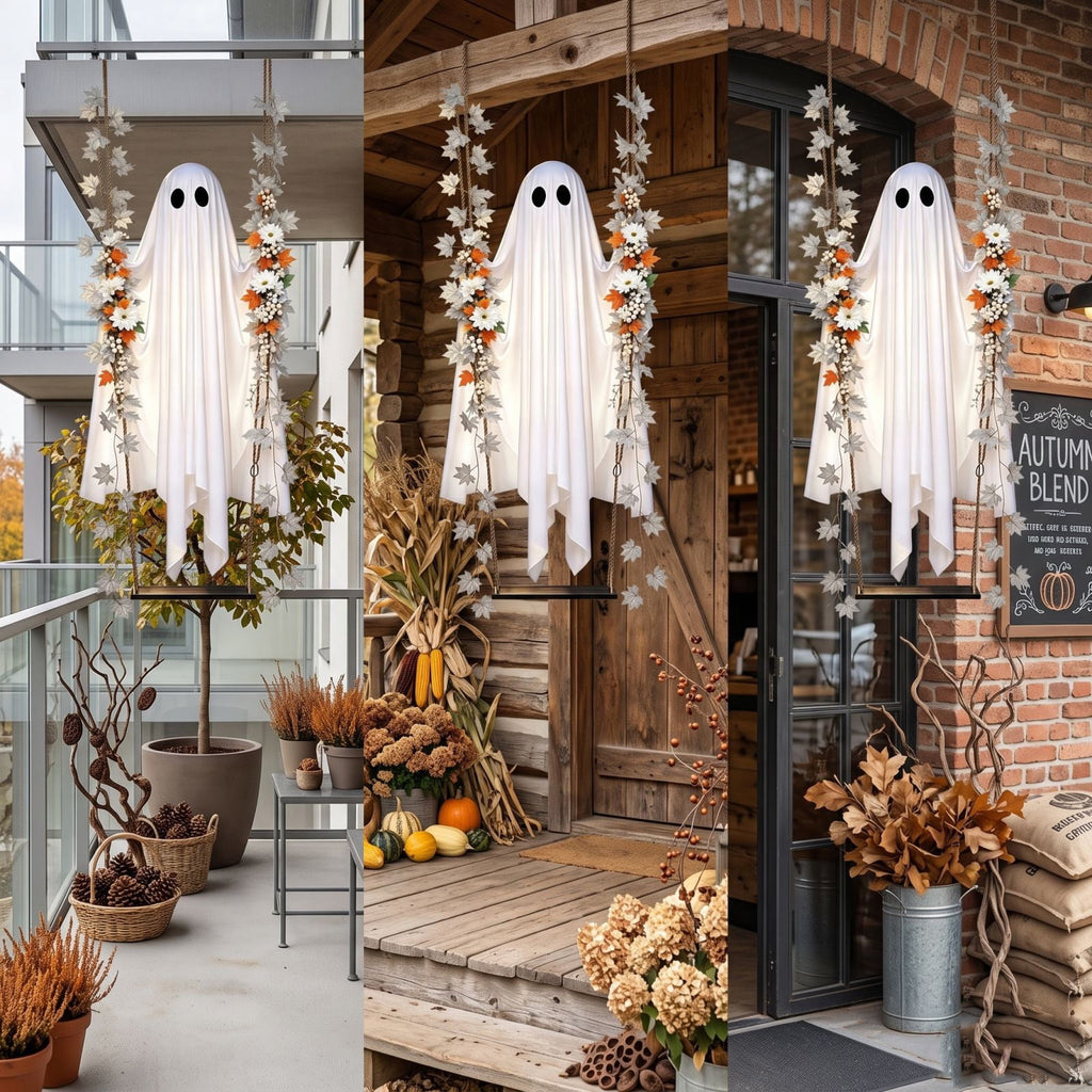 Outdoor Halloween Decorations Gaslight Ghoul, 79" Tall Hanging Skeleton Holding Street Light with Creepy Blue Eyes, Tattered Robe Ghost Decor for Yard Patio Walkway, Front Porch, Road