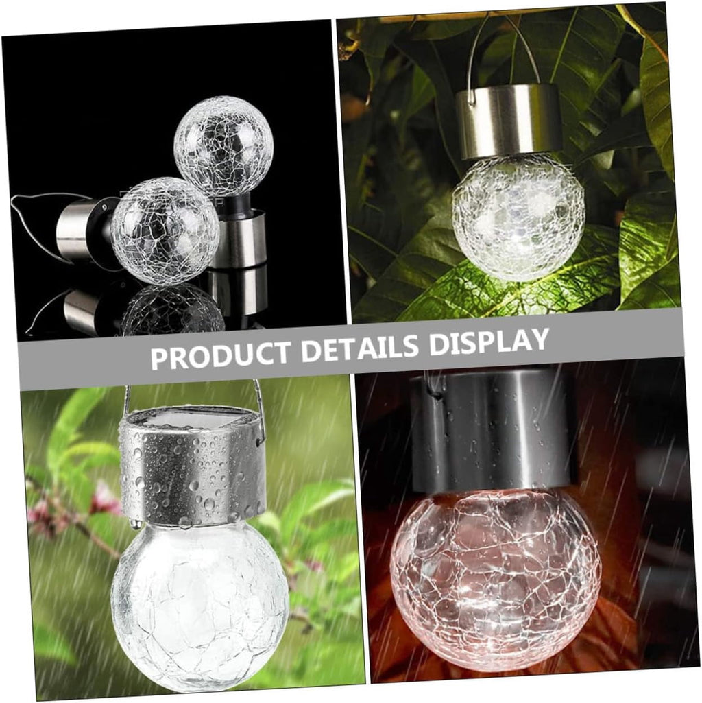 LINLIN Glass Pendant Light 8pcs Solar Lantern Outdoor Pendant Lights Lantern Chandelier Crackle Glass Globe Solar Lights Glass Solar Lights Outdoor Light Balls Hanging Crack Ball Lamp