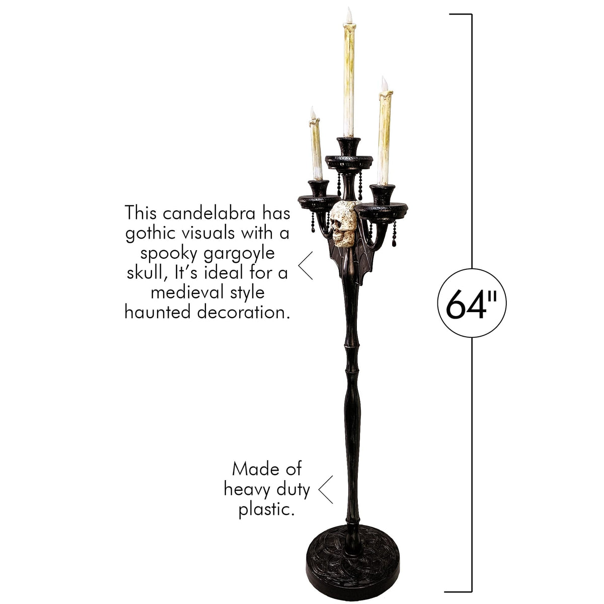 Skeleteen Animated Halloween Candelabra Decoration - Creepy Gothic Haunted Mansion Black Skull Floating Candle Holder Party Decorations Prop