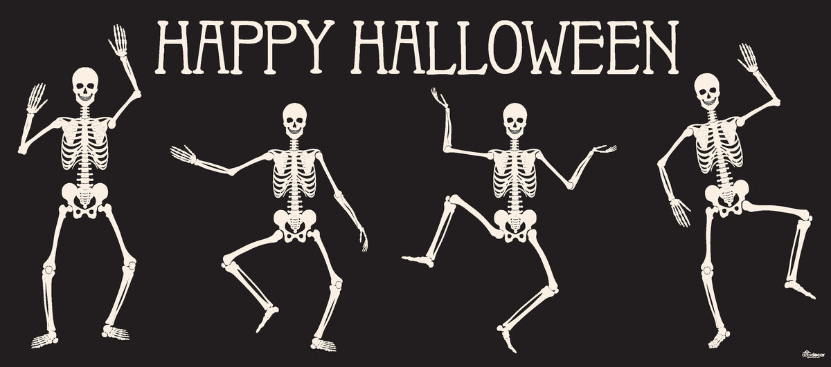 7' x 16' Skeletons Halloween Garage Door Banner - Lively & Spooky Double Garage Door Decorations