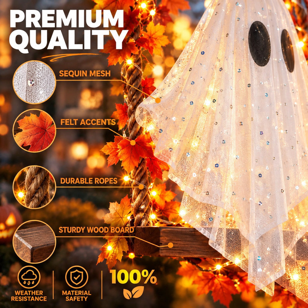 Hanging Light Up Ghost Decor with Remote LED Swing 5.3 ft