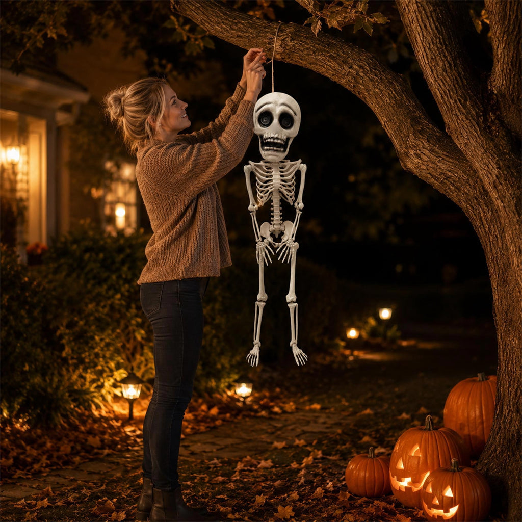 Halloween Skeleton Decorations Posable 41 Inch Plastic Skeleton Scary Creepy Halloween Decor for Indoor Outdoor Haunted House Party Spooky Display, 1 Pack