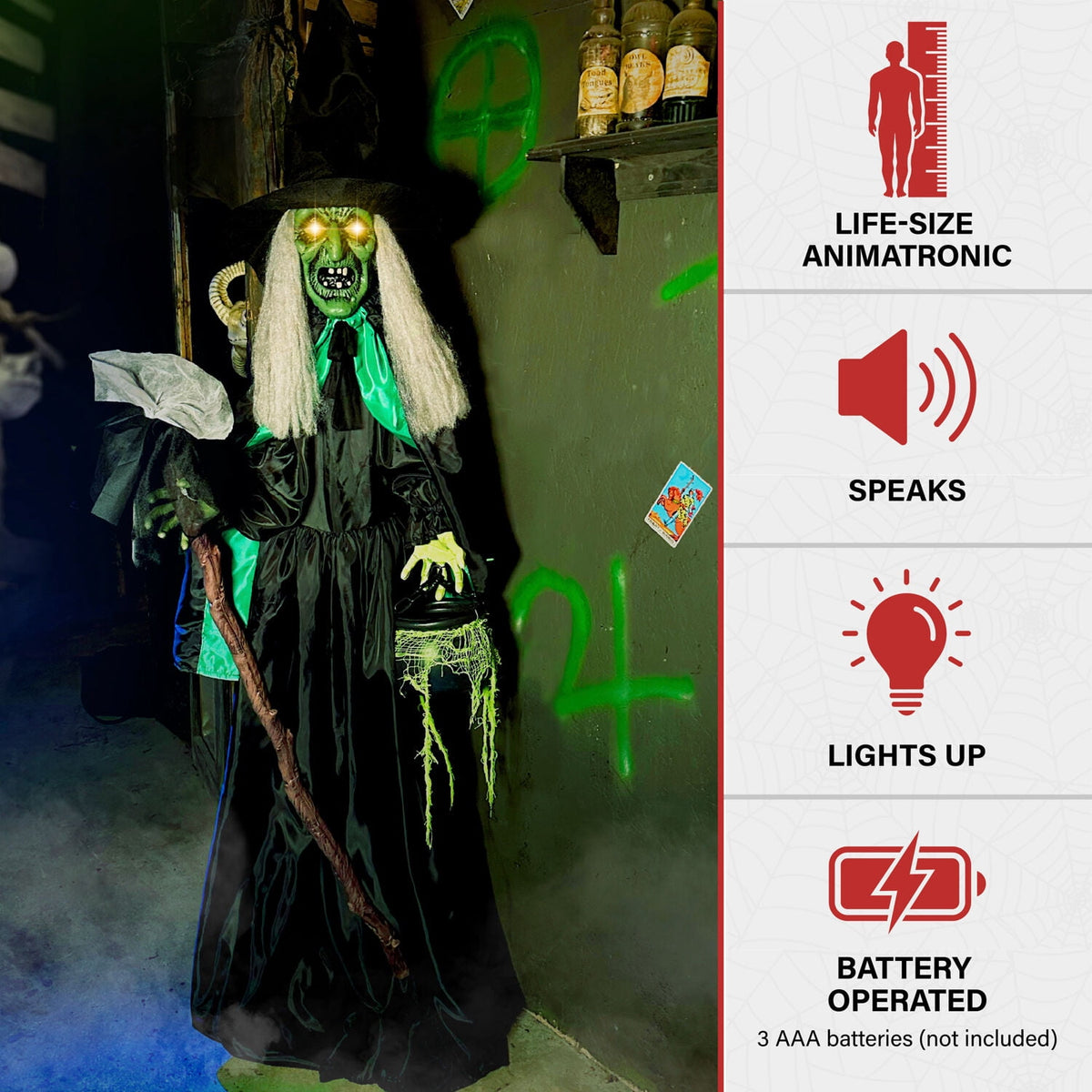Haunted Hill Farm 6.0-Ft. Touch-Activated Mounted Flying Witch Halloween Animatronic