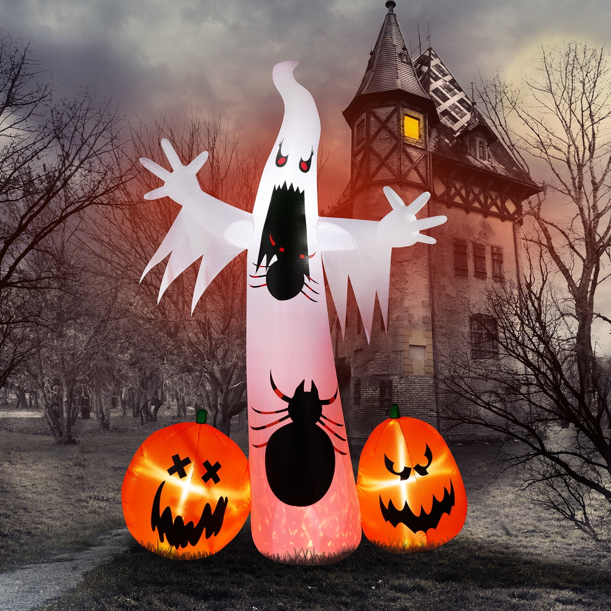 11.8FT Halloween Inflatable Ghost Spider Pumpkin with LED Lights for Yard