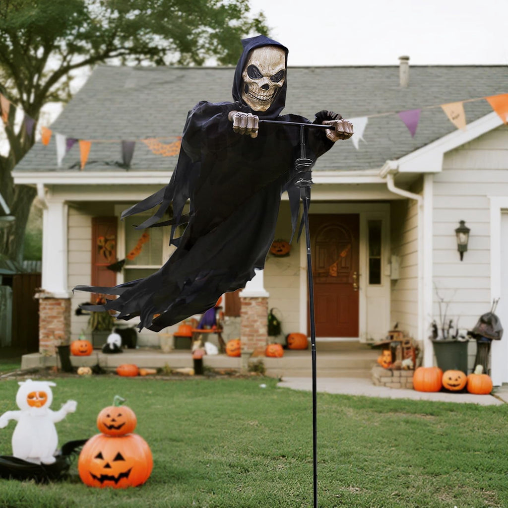 6.9FT Skeleton Outdoor Halloween Decoration, Flying Reaper Ghost Scarecrow for Garden, Porch & Yard, Rotated Skull Spooky Prop for Haunted House Décor