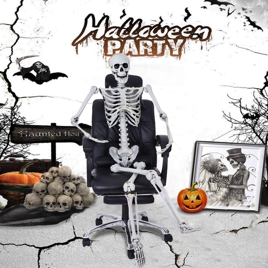 OZMI 5' 4" Tall Halloween Skeleton Decoration for Haunted House, 63 Inch Plastic Life Size Skull Skeleton for Halloween Party Haunted House Bar Yard Graveyard Decorations Party Supplies