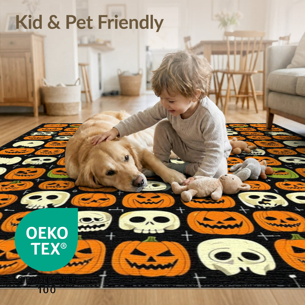 ODIKA Halloween Ghost Pumpkin Bat Skull Welcome Doormat Fiber Door for Dorm Room, Small Living Apartment, Stain Resistant Low Profile
