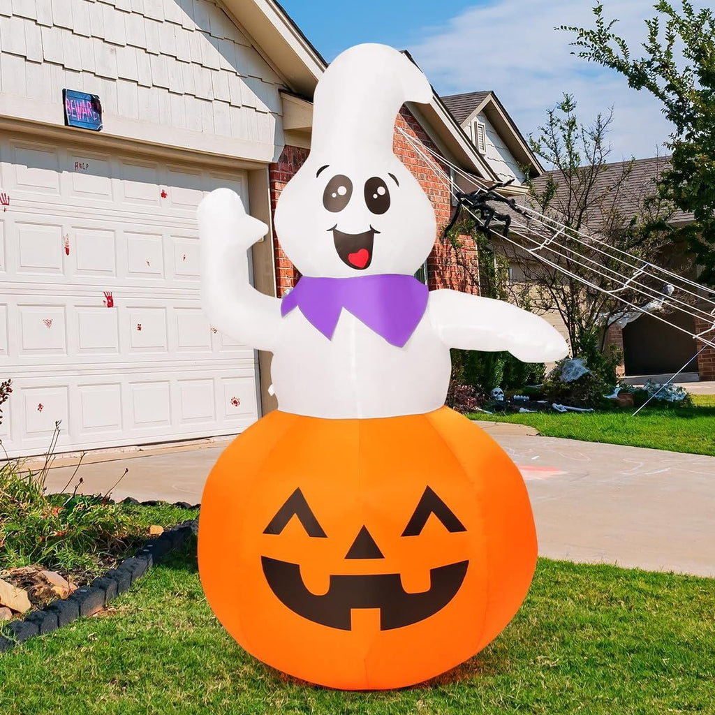 Inflatable Pumpkin Ghost Decoration with LED Lights for Halloween Outdoor Yard