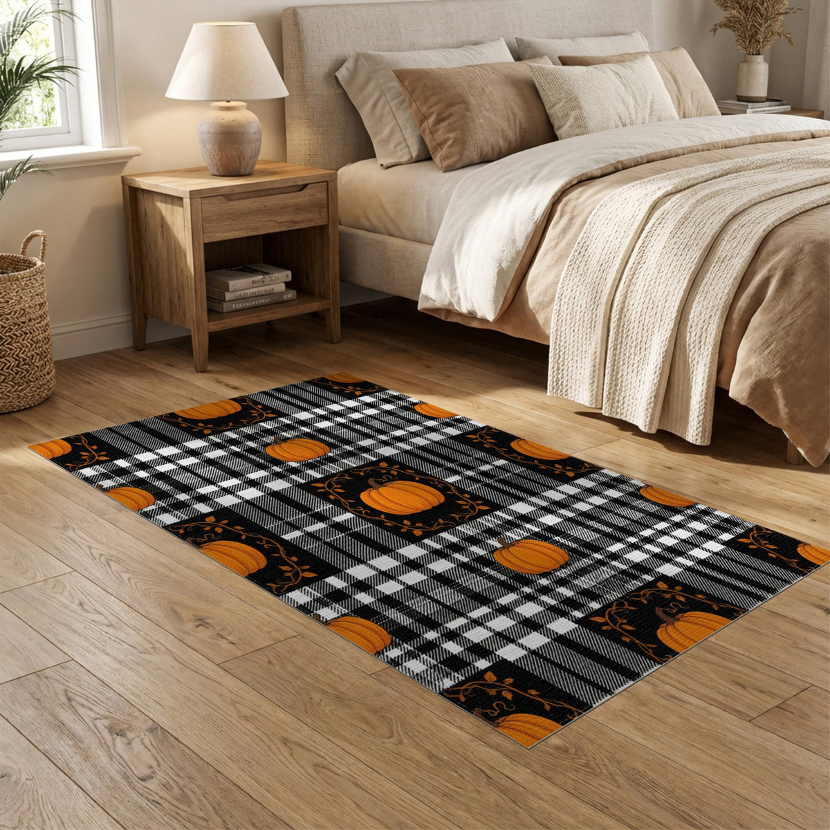 ODIKA Halloween Spooky Pumpkin Phantom Striped Entrance Door Doormat for Playroom, Bedroom, Reading Nook, Pet Friendly & Kids Safe Play