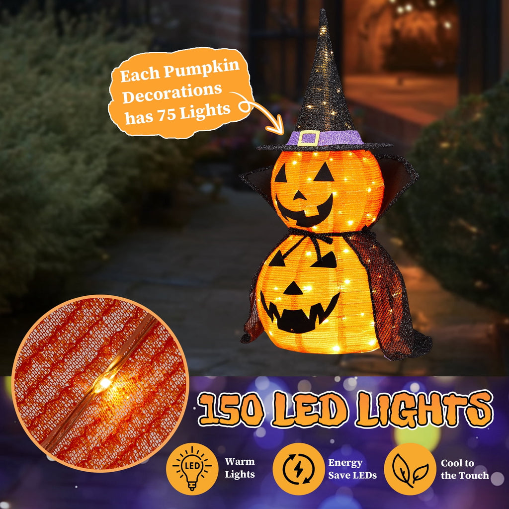 Yescom 5ft Halloween Pumpkins,Stacked Foldable,Jack O Lantern,LED Lights Party Outdoor Decorations 2026