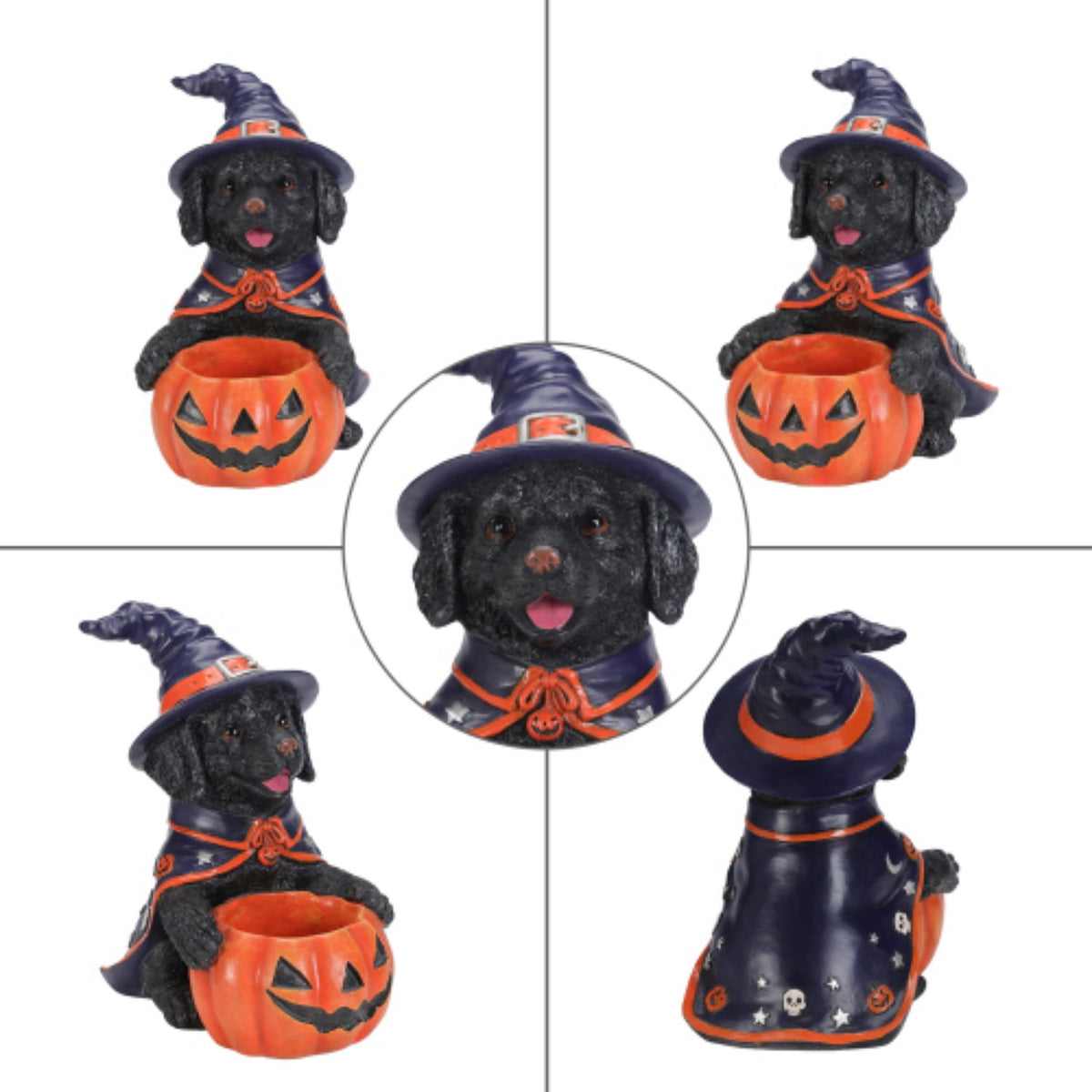 SpookHaven Halloween Jack‑O‑Lantern Pumpkin Mist Sprayer Figurine, LED Light‑Up Fogger with Witch Hat & Skull Decoration, Spooky Ornament for Tabletop Entryway Halloween Party Home Decor