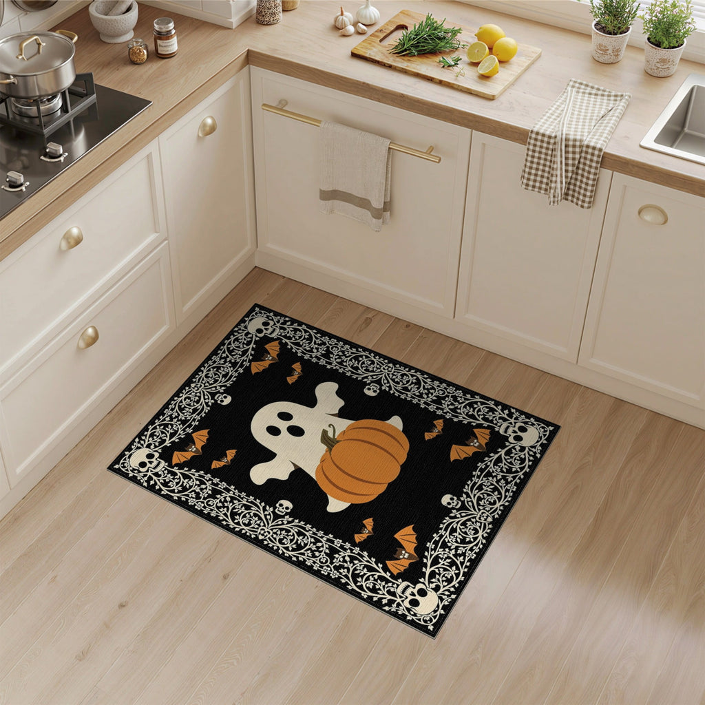 ODIKA 8'x10' Washable Area Rug Halloween Harvest Spirits Grinning Lantern Entrance Doormat Door for Living Room, Under Sectional, Family , Durable, Non-Slip