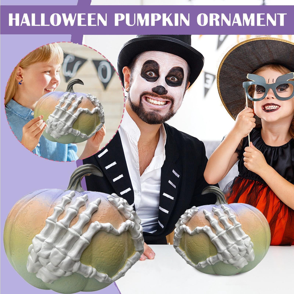 1 Pastel Halloween Decor Gothic Halloween Resin Pumpkin with Skeleton Hands Halloween Pumpkin Decor for Indoor Table Mantel Halloween Party Haunted House Home Display 1 Piece