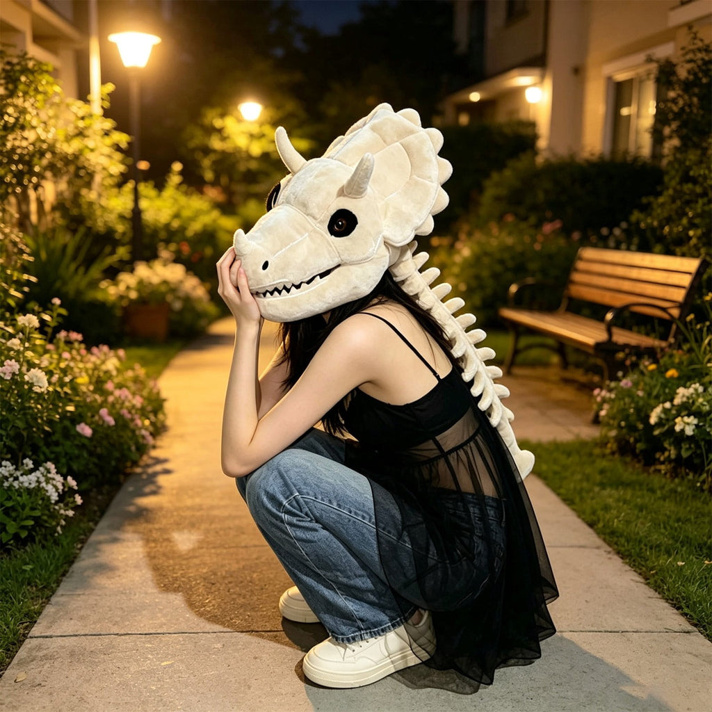 1 Pc Realistic Dinosaur Skeleton Costume Set Headpiece and Spine Dinosaurs Fossil Jumpsuit Stuffed for Halloween, Perfect Holiday Gift Halloween Gift Birthday Gift, 31.5 Inch, White Musical Style