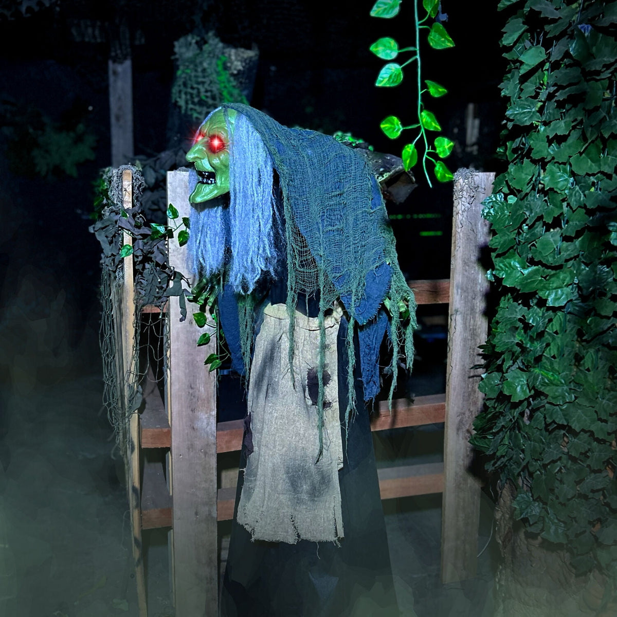 Haunted Hill Farm 6.0-Ft. Touch-Activated Mounted Flying Witch Halloween Animatronic