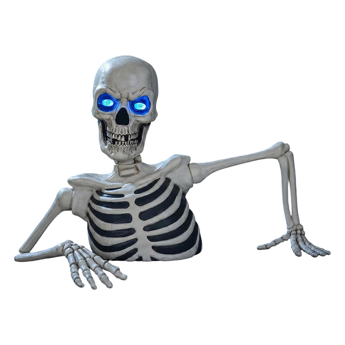 11.8in Halloween Groundbreaker Skeleton Light Up Blue Eyes Lighted Skeleton Bust Prop Outdoor Yard Graveyard Novelty Gift Decor