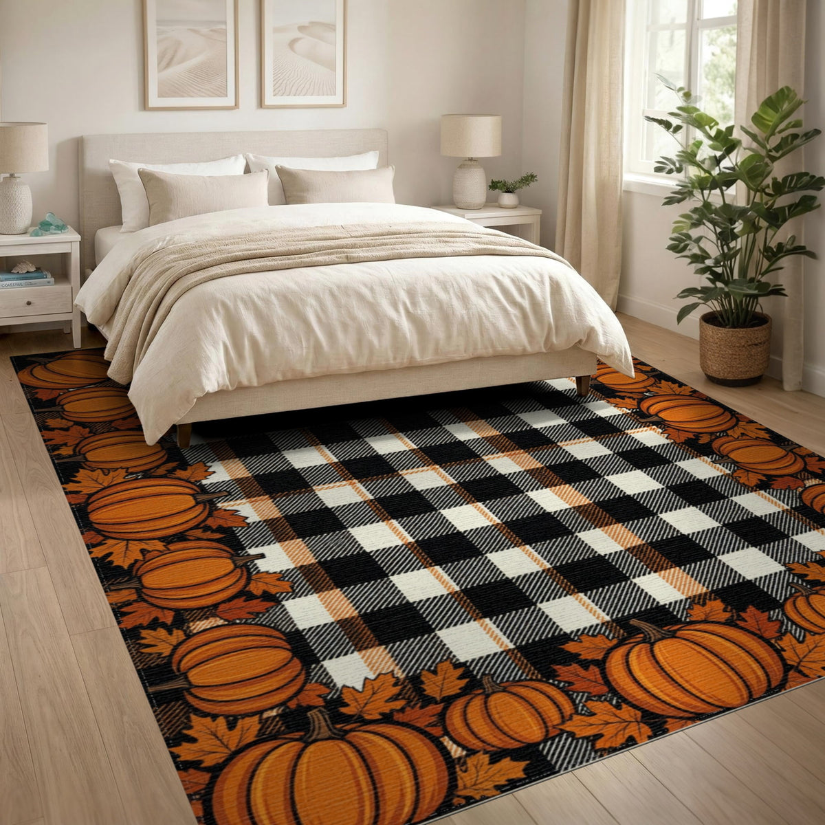 ODIKA Halloween Spooky Pumpkin Phantom Striped Entrance Door Doormat for Playroom, Bedroom, Reading Nook, Pet Friendly & Kids Safe Play
