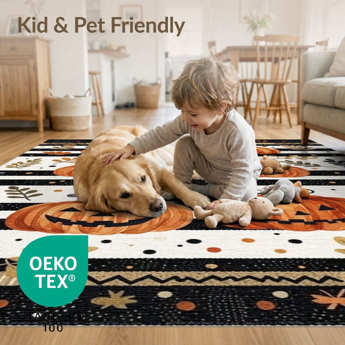 ODIKA Halloween Striped Pumpkin Ghost Farmhouse Welcome Fallc Door Pet Friendly & Kids Safe Play for Playroom, Bedroom, Reading Nook