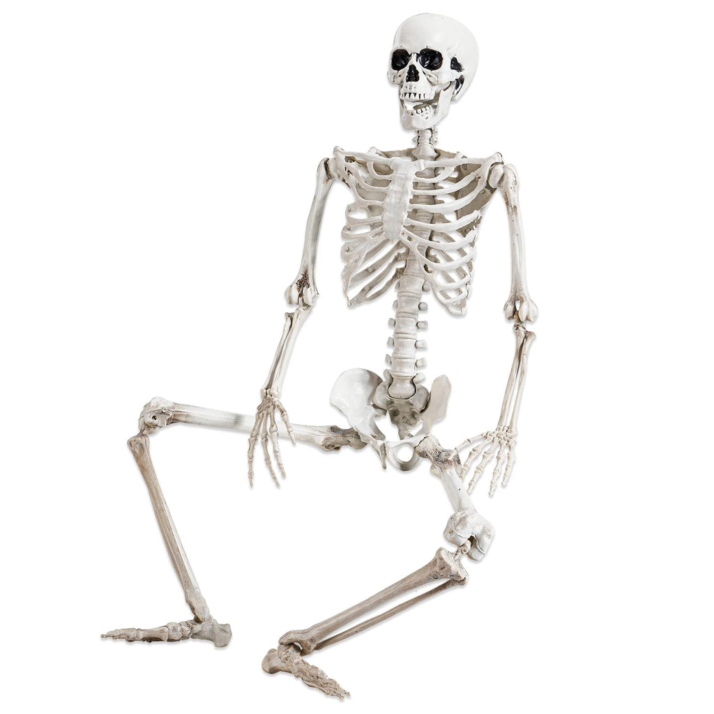 5.5ft Halloween Skeleton, Tall Outdoor Skeleton with Full Body Posable Joints, Scary Plastic Large Skeleton for Halloween Haunted House Spooky Scene Decorations