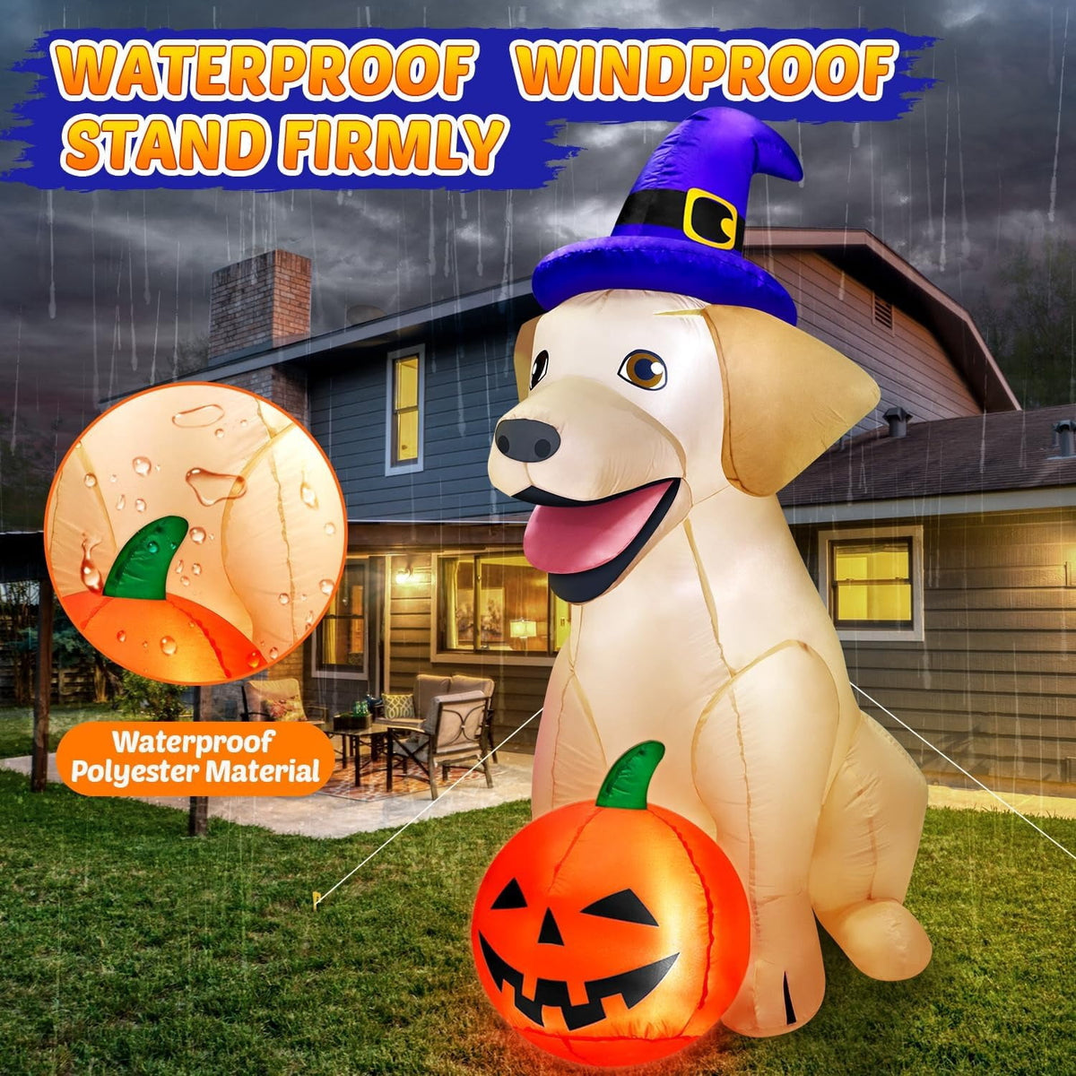 5 Ft Halloween Inflatable Dog with Pumpkin LED Outdoor Yard Decoration