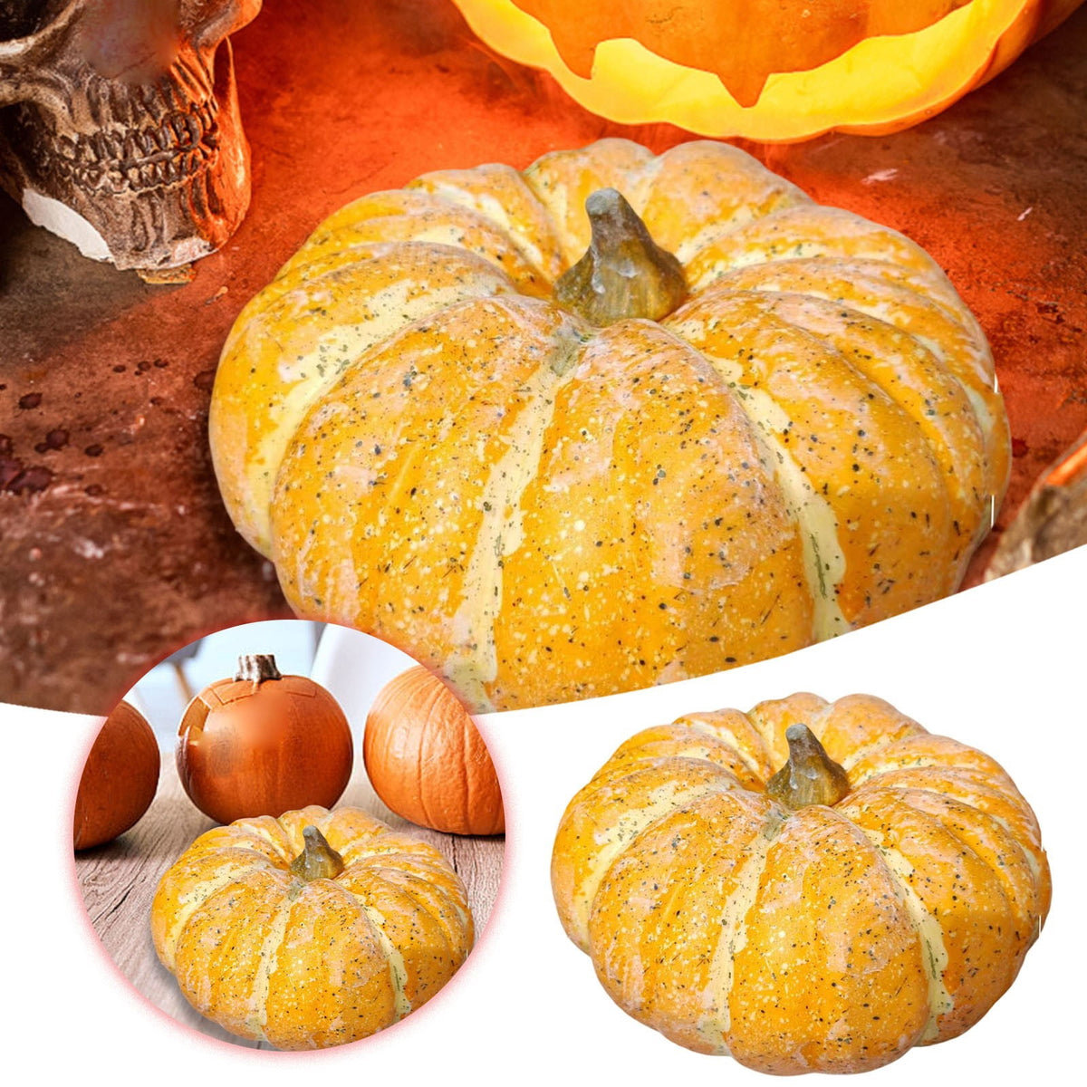 13.7" Halloween Foam Pumpkin Decorations, 2 Pack Artificial Pumpkins for Table Mantel Shelf Display, Fall Autumn Home Decor for Thanksgiving Party (Green)