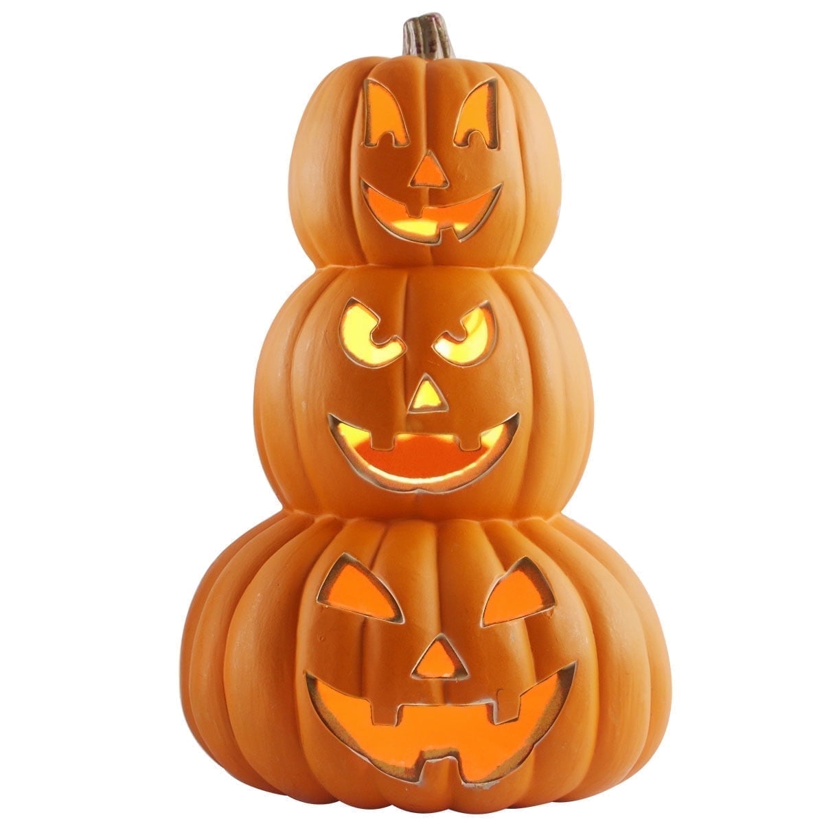 3-Pack Jack O' Lantern LED Lighted Pumpkins for Halloween, 10", 15", and 16" sizes for indoor/outdoor decor.