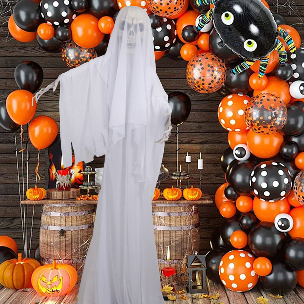 Halloween Ornament Scary Ghost Bride Figure with Sound Battery Operated Halloween Skeleton Decoration Creepy Haunted House Prop-White