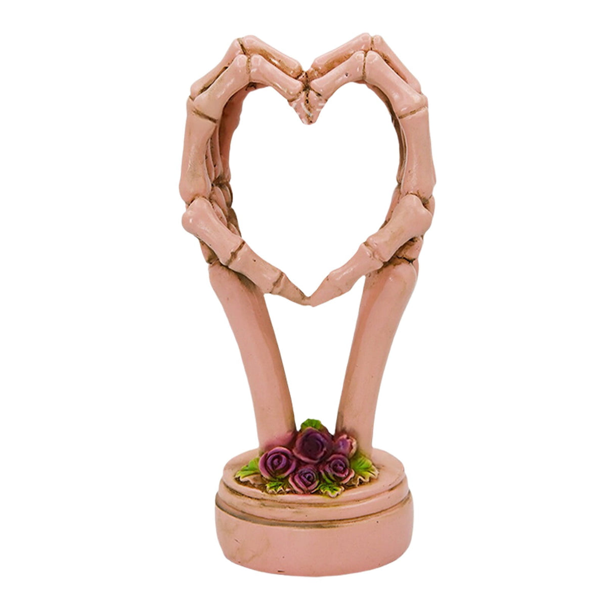 3Pcs Halloween Skeleton Heart Hands Sculpture, Resin Abstract Bone Finger Gesture Statue with Floral Ornament Base, Gothic Home Desktop Decor for Shelf, Mantel, Dressing Table and Party Display