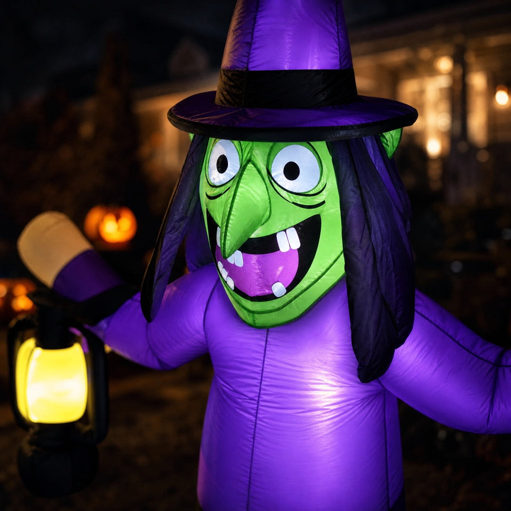 Halloween Inflatable Outdoor Decoration 6 Ft Witch with Lantern Cauldron and Pumpkin Blow Up Yard Prop with LED Lights for Garden Lawn Fall Party Decor