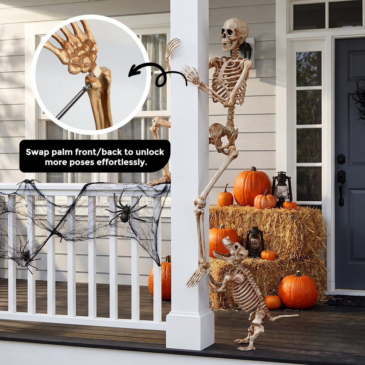 Ayieyill 5.4ft Halloween Skeleton Decorations, Weathered Posable Skeleton Decor for Halloween Decorations Outdoor Indoor