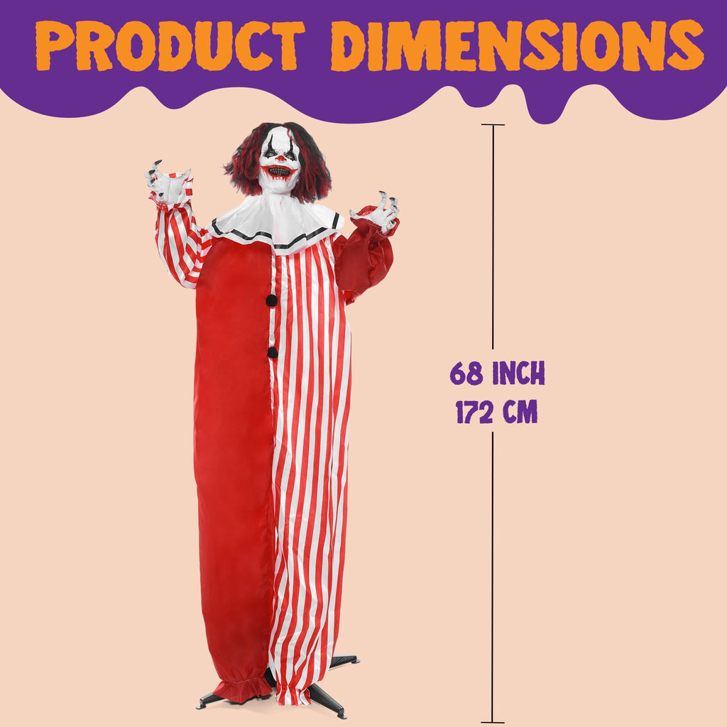 Joyfy 67"(5.6ft) Standing Grim Reaper with Chain, Large Halloween Decorations Outdoor, Life Size Animatronics Skelton, Sound-Actived Party Decor with Creepy Sound & LED Eyes, Scary Haunted House Prop
