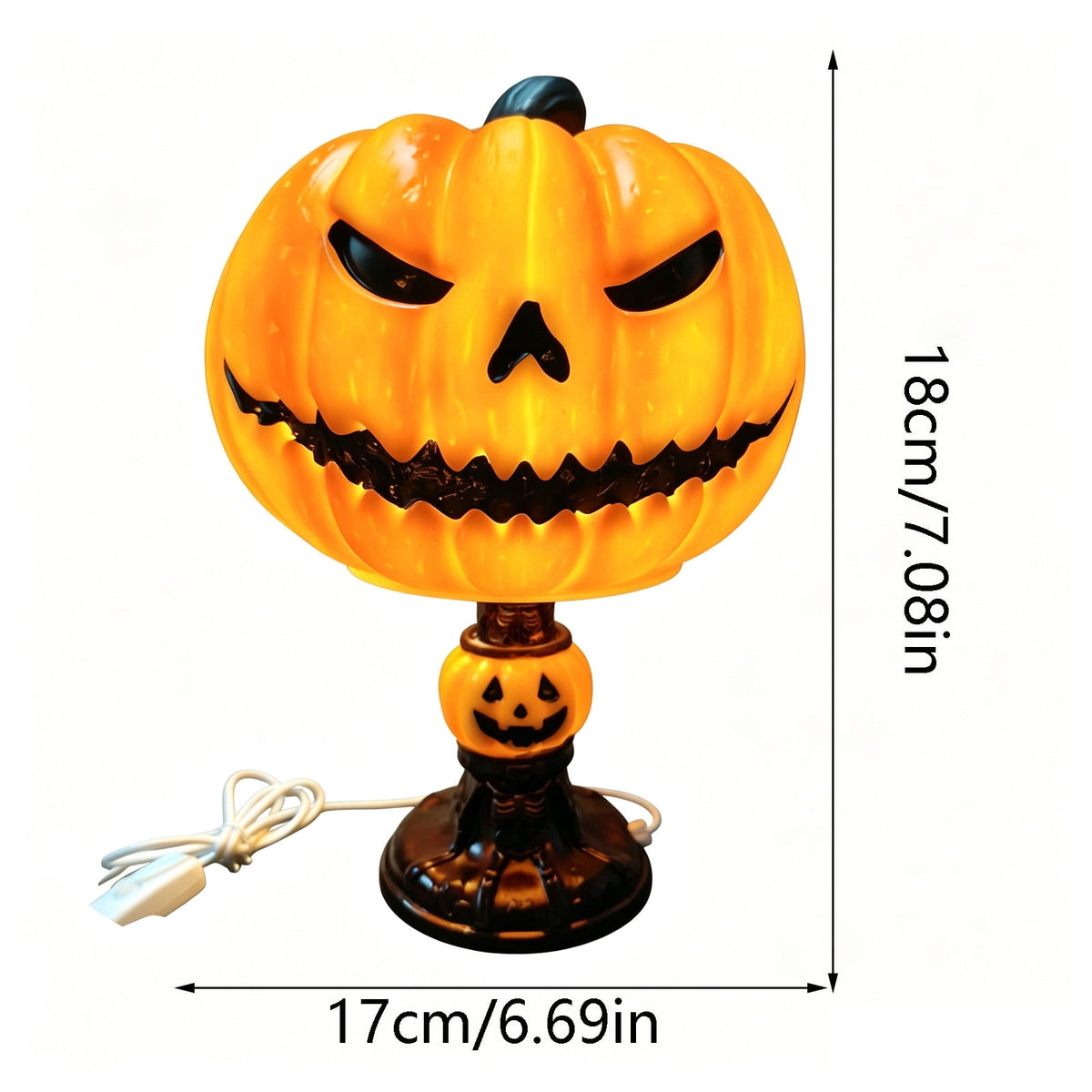 AZXY Halloween Stacked Lighted Pumpkin Figurine, Skeleton Cut‑Out Pumpkin Lamp, Spooky Holiday Floor Ornament, Halloween Yard Party Decoration for Porch Yard Living Room Use