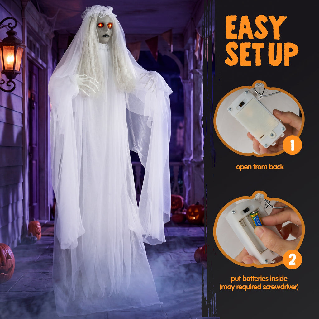 Joyfy 67"(5.6ft) Standing Grim Reaper with Chain, Large Halloween Decorations Outdoor, Life Size Animatronics Skelton, Sound-Actived Party Decor with Creepy Sound & LED Eyes, Scary Haunted House Prop