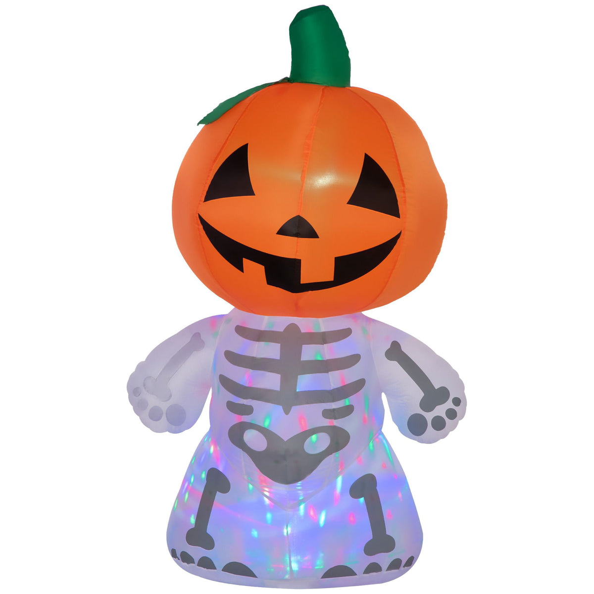 70.75IN Inflatable Skeleton Ghost with Pumpkin Head Rotating Colorful Light LED Halloween Yard Decor
