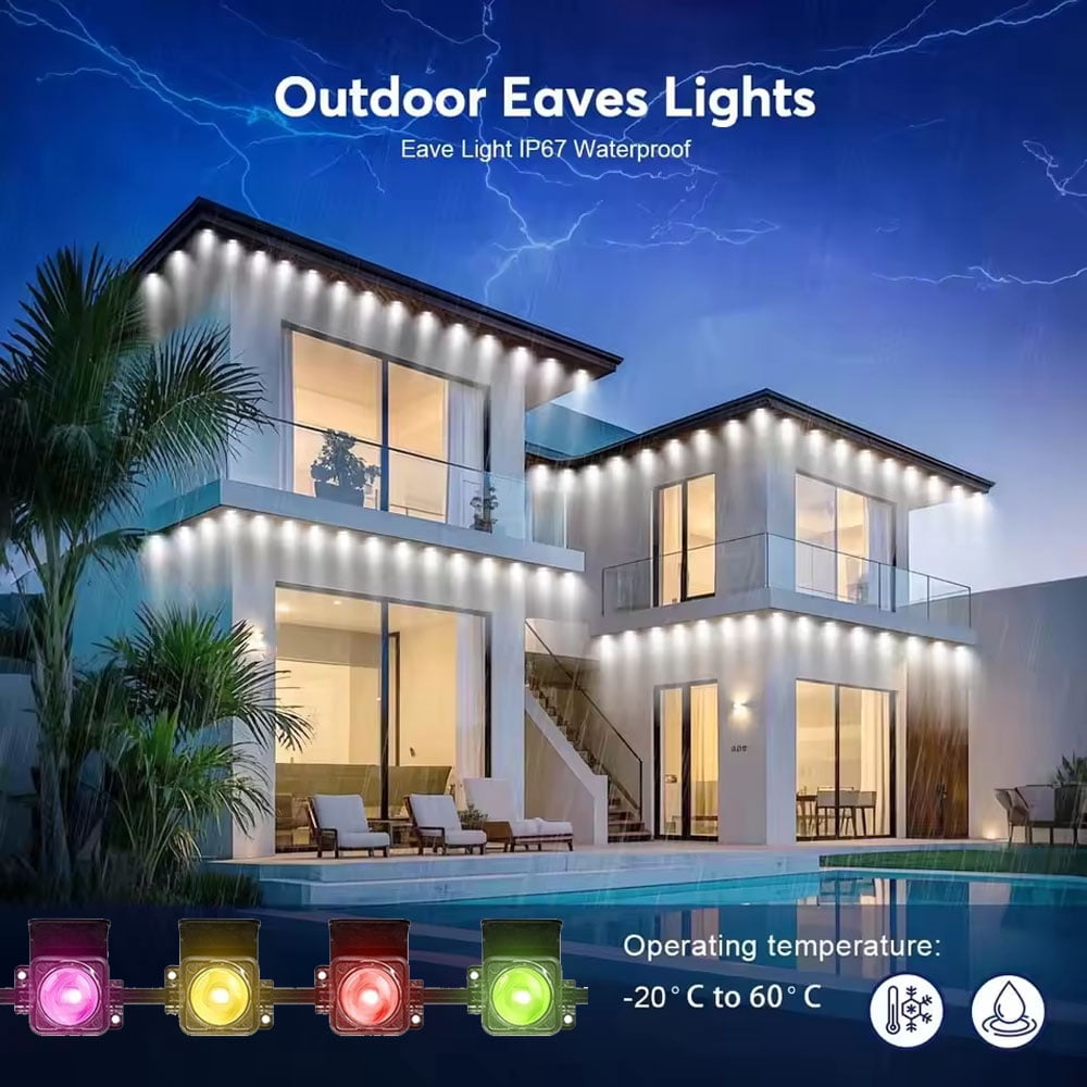 VIVIHEYDAY Permanent Outdoor Lights 100ft, Smart RGB App Remote Control Outdoor Lights with 60 LEDs, LED Eaves Lights IP67 Waterproof, House Roof Outdoor Lighting for Party, Halloween, Christmas