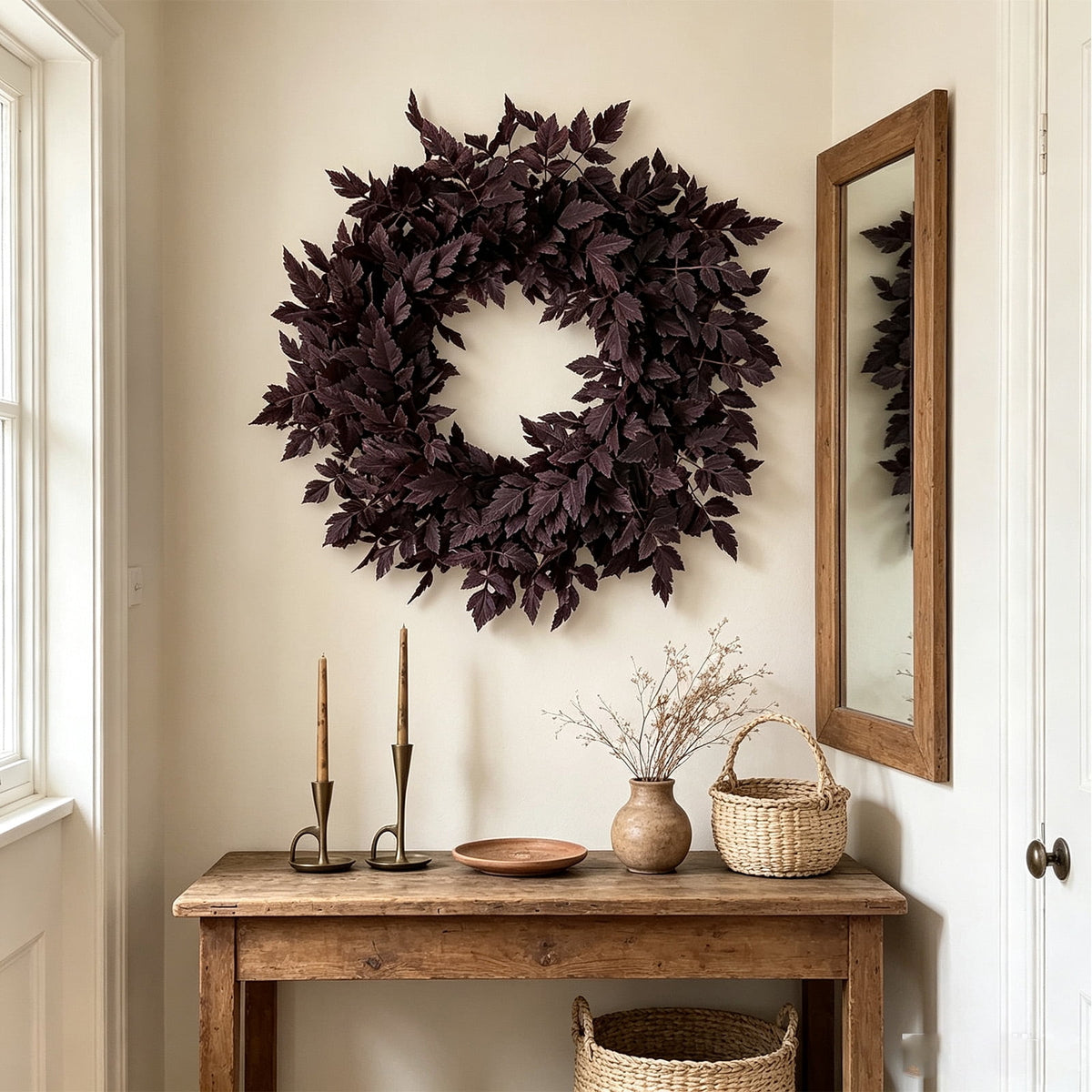 Fall Wreath 24 Inch Cimicifuga Leaves For Front Door Halloween Decor