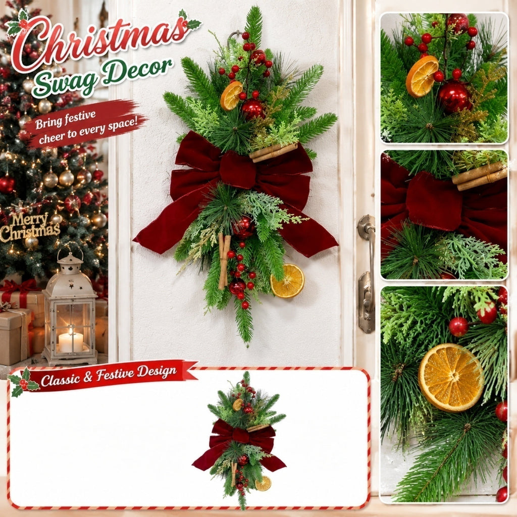 Christmas Pine Wreath, Outdoor Christmas Decorations, Xmas Door Wreath for Home, Holiday, Party, Fireplace, Mantle, Wall, Windows Decor