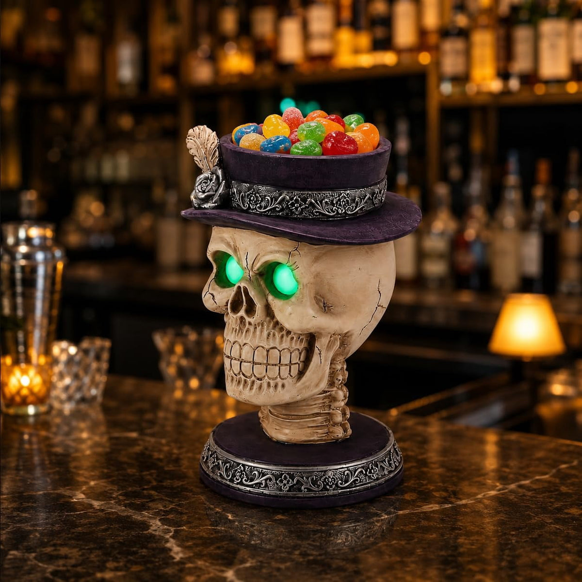 Halloween Ghost Statue with LED Glowing Eyes, Resin Ghost Figurine Tabletop Decor for Indoor Home, Mantel, Shelf, Entryway and Halloween Party Display