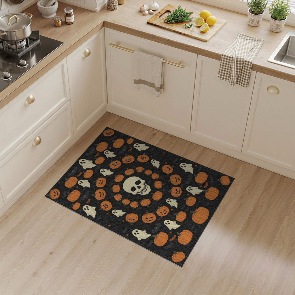 ODIKA 8'x10' Washable Area Rug Halloween Harvest Spirits Grinning Lantern Entrance Doormat Door for Living Room, Under Sectional, Family , Durable, Non-Slip