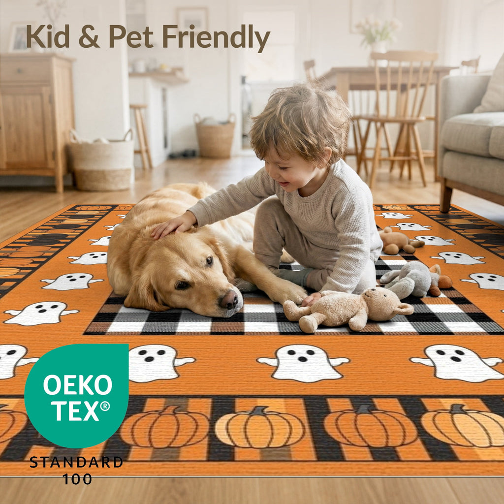ODIKA Halloween Spooky Harvest Striped Welcome Ghosts Fallc Door Doormat Stain Resistant Low Profile for Dorm Room, Small Living Apartment