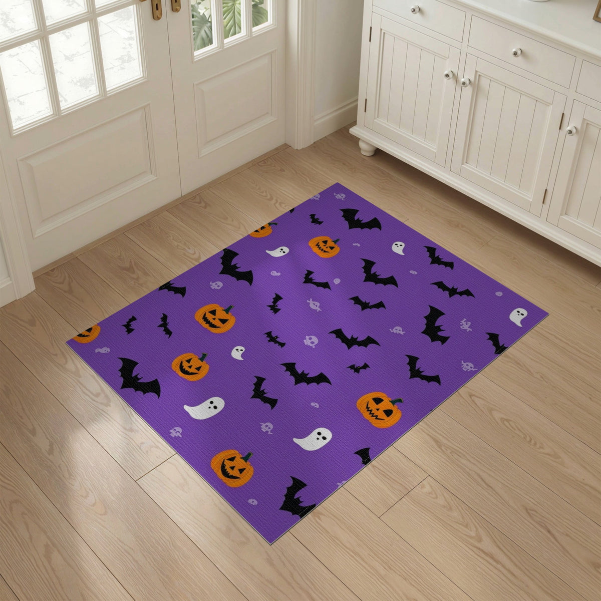 ODIKA Halloween Ghost Pumpkin Bat Skull Welcome Doormat Fiber Door for Dorm Room, Small Living Apartment, Stain Resistant Low Profile