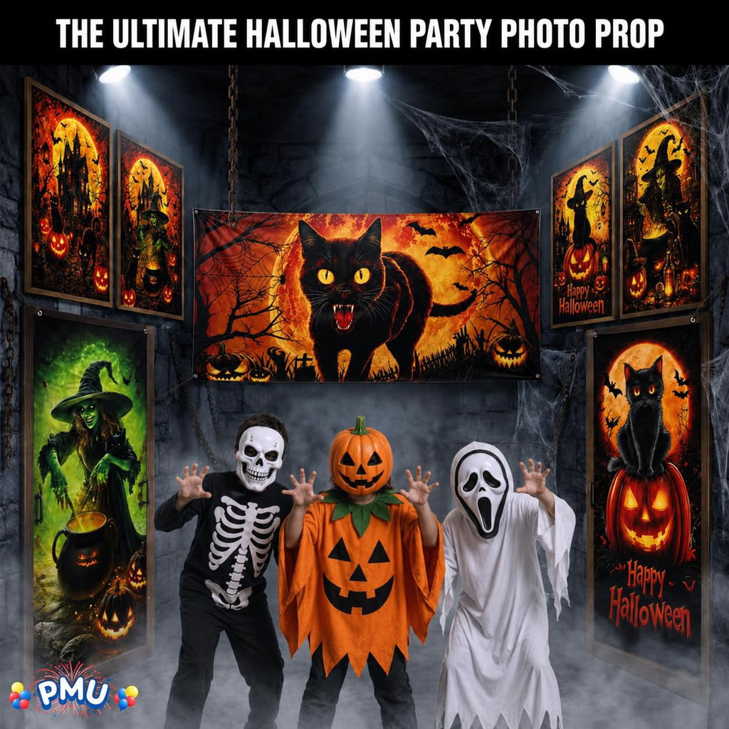 PMU 7-Piece Halloween Garage Door Cover Set, 16 x 7 ft, Skeleton Window & Door Decorations