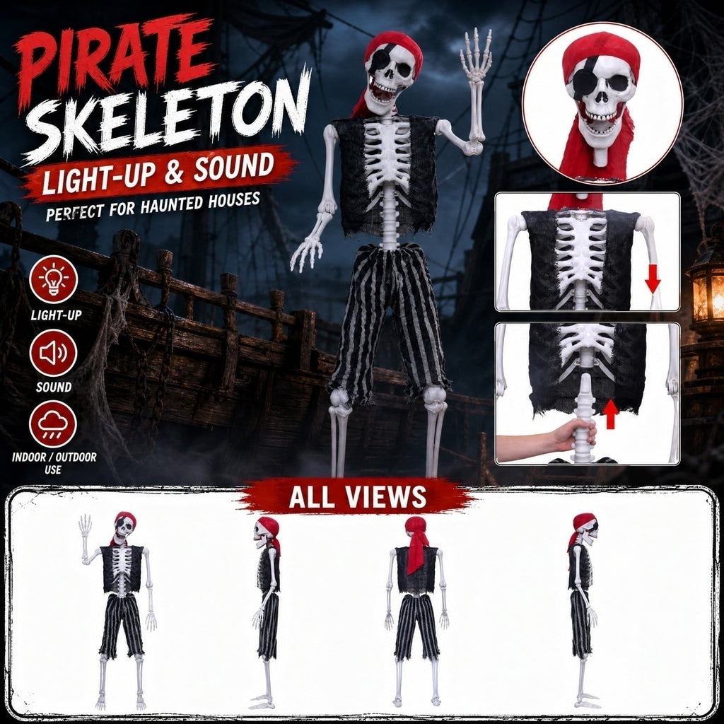 Skeleton 5 Foot Life Size Pirate Skeleton for Spooky Halloween Haunted House Party Indoor and Outdoor Decoration Props