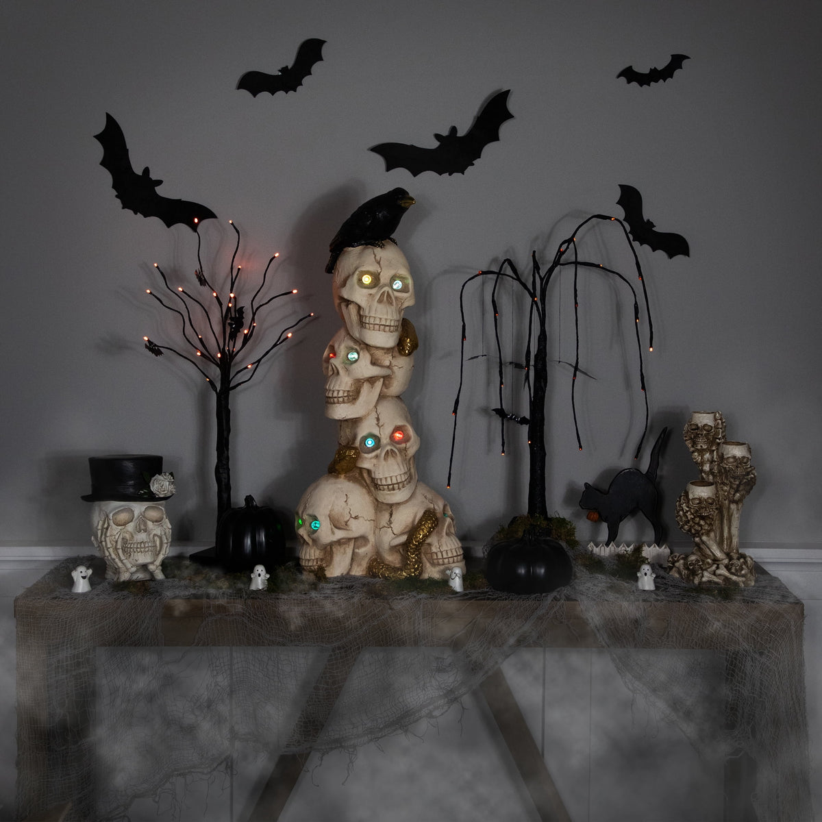 Northlight LED Lighted Skull Tower with Raven and Snake Halloween Decoration - 27.5" - Multicolor