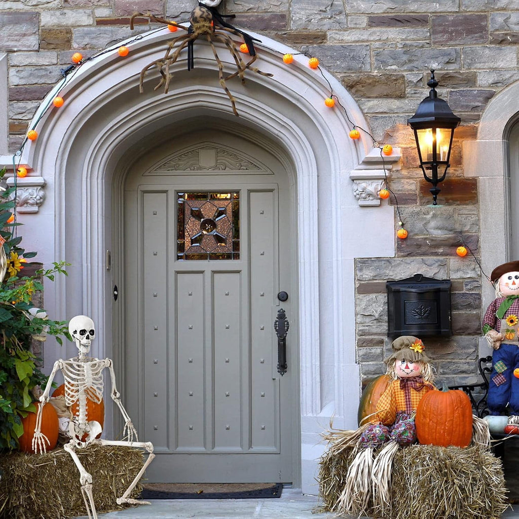 5.5ft Halloween Skeleton, Tall Outdoor Skeleton with Full Body Posable Joints, Scary Plastic Large Skeleton for Halloween Haunted House Spooky Scene Decorations