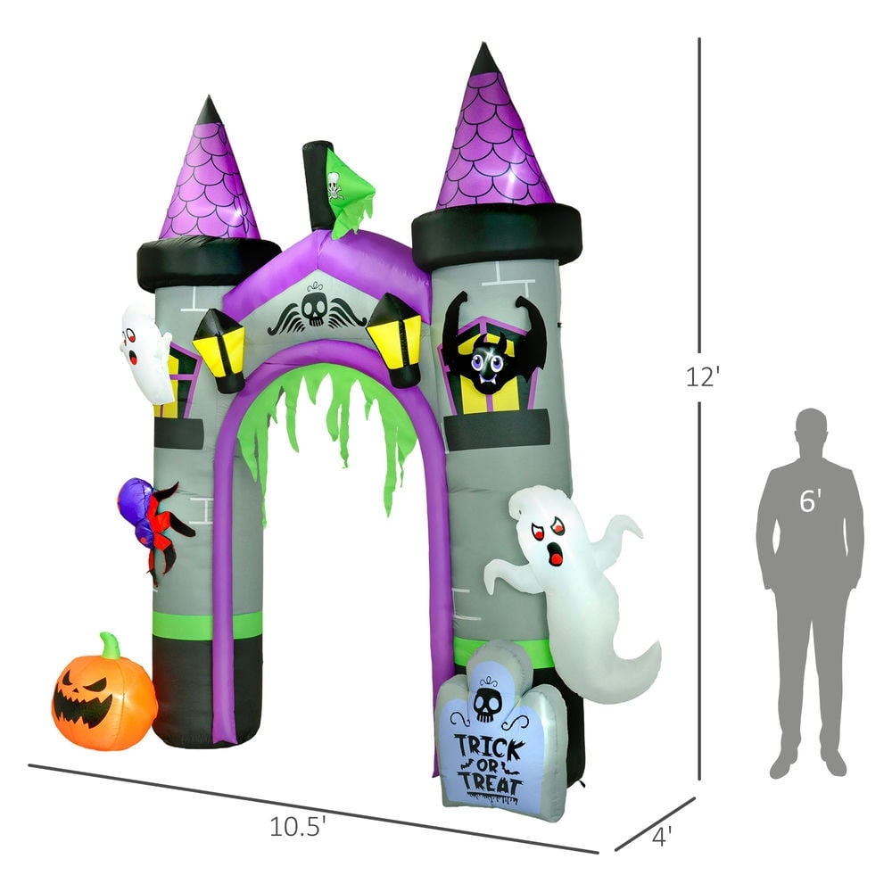 Canddidliike 12 FT Large Inflatable Halloween Archway with Ghost, Pumpkin, Blow Up Outdoor LED Yard Light, Waterproof Halloween Archway, Multi-color