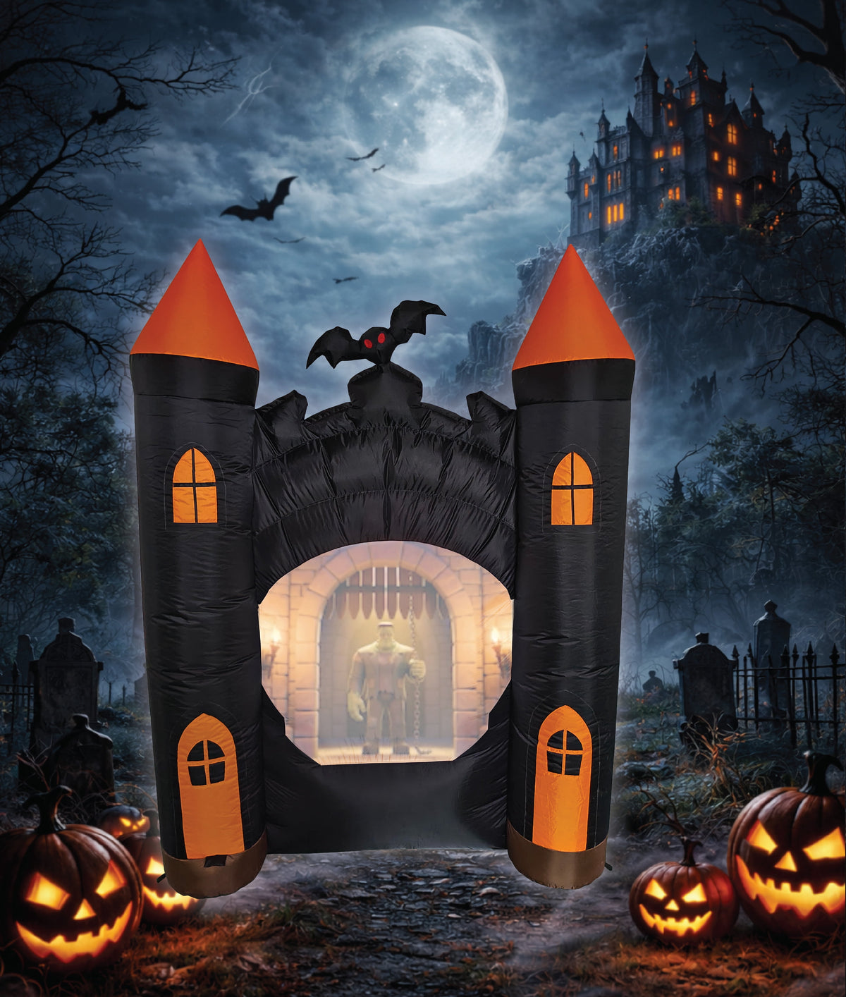 7 Ft Inflatable Haunted Castle with Built in Video Projector & Speaker, 63 Minutes of Halloween Animations & Spooky Music, Self Inflating Outdoor Halloween Yard Decoration
